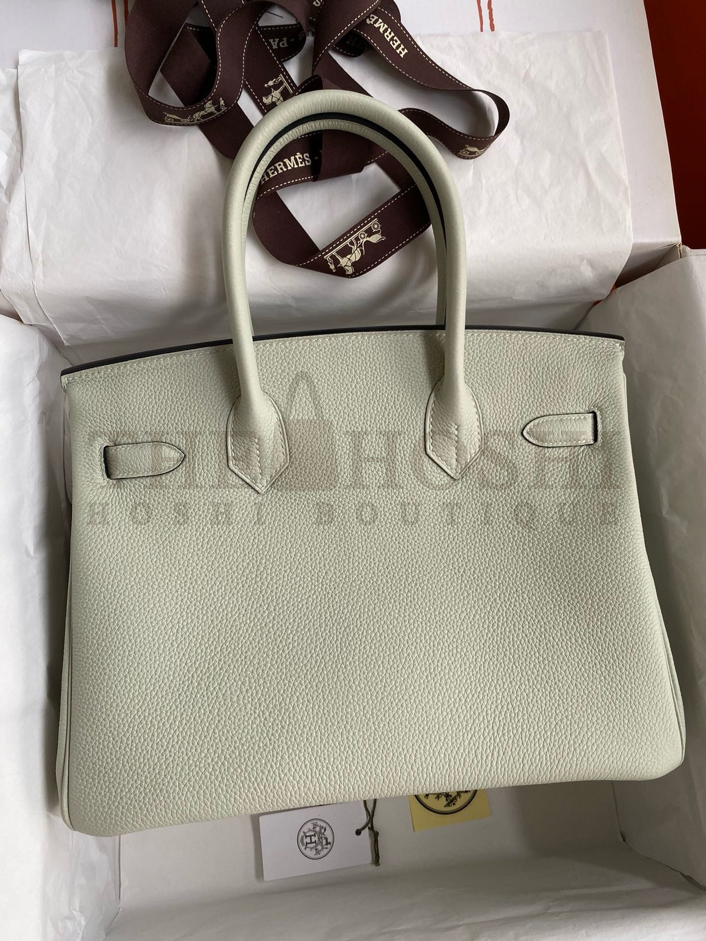 H**me5 Birkin 30 Retourne Handmade Bag In Gris Neve Clemence Leather Master Quality