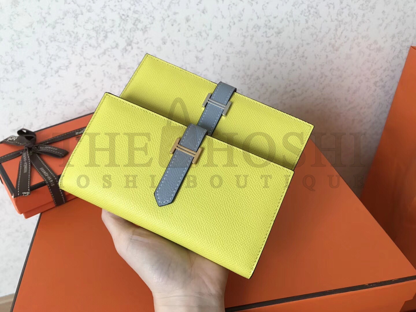 H**me5 Bi-Color Epsom Bearn Wallet Soufre/Blue Lin Master Quality