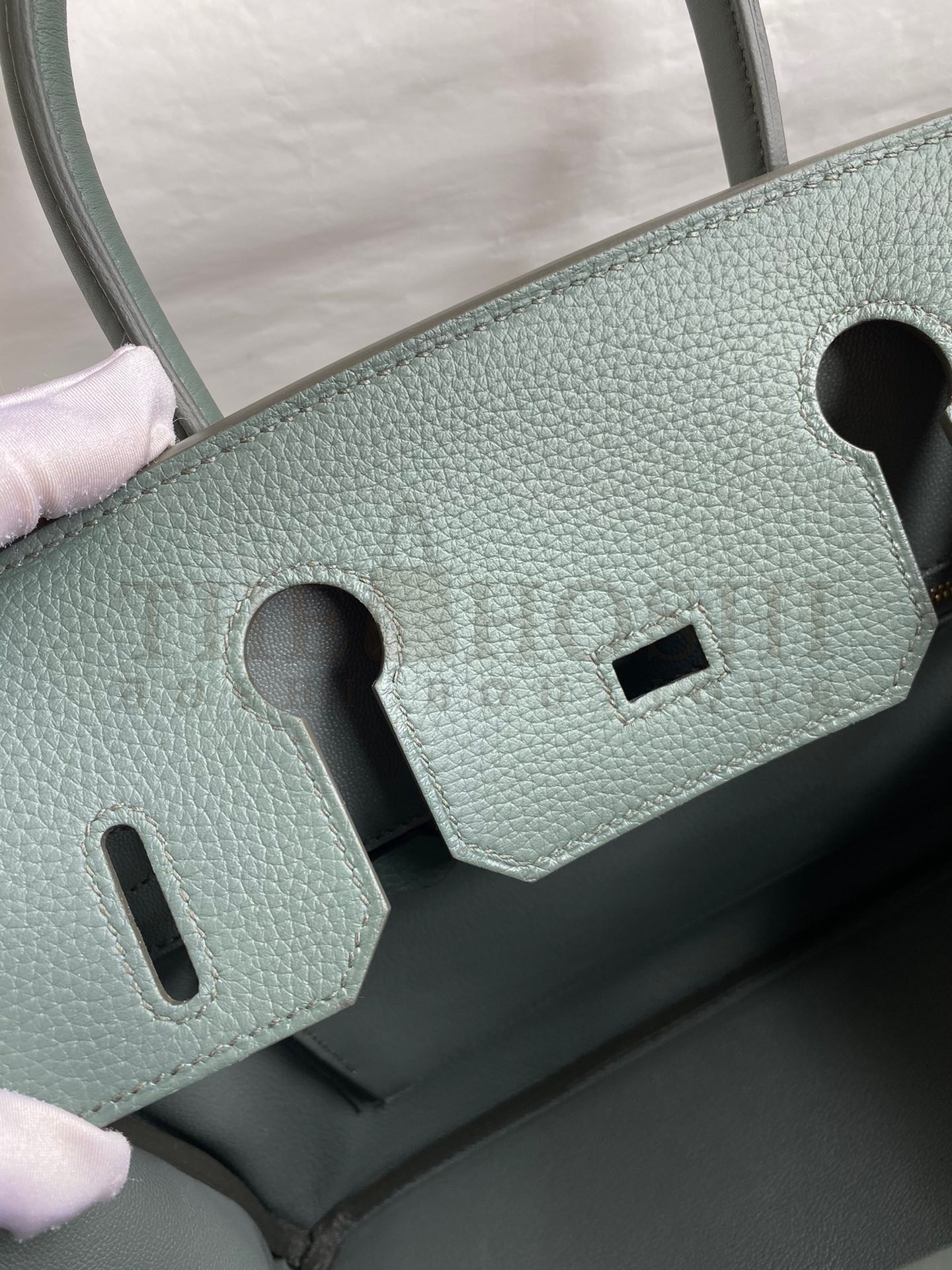 H**me5 Birkin 30 Retourne Handmade Bag In Vert Amande Clemence Leather Master Quality