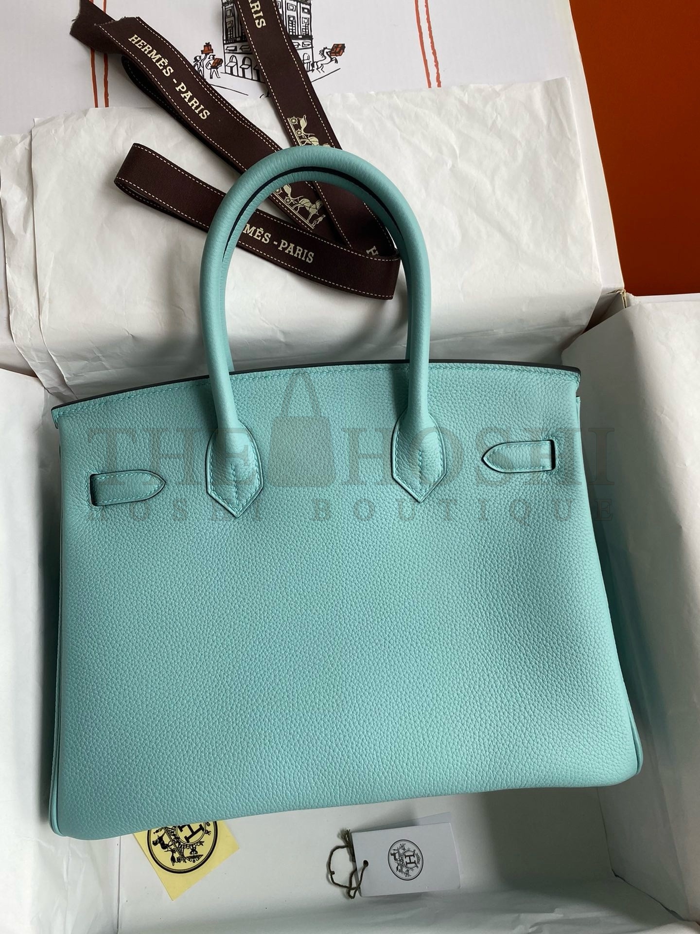 H**me5 Birkin 30 Retourne Handmade Bag In Blue Atoll Clemence Leather Master Quality