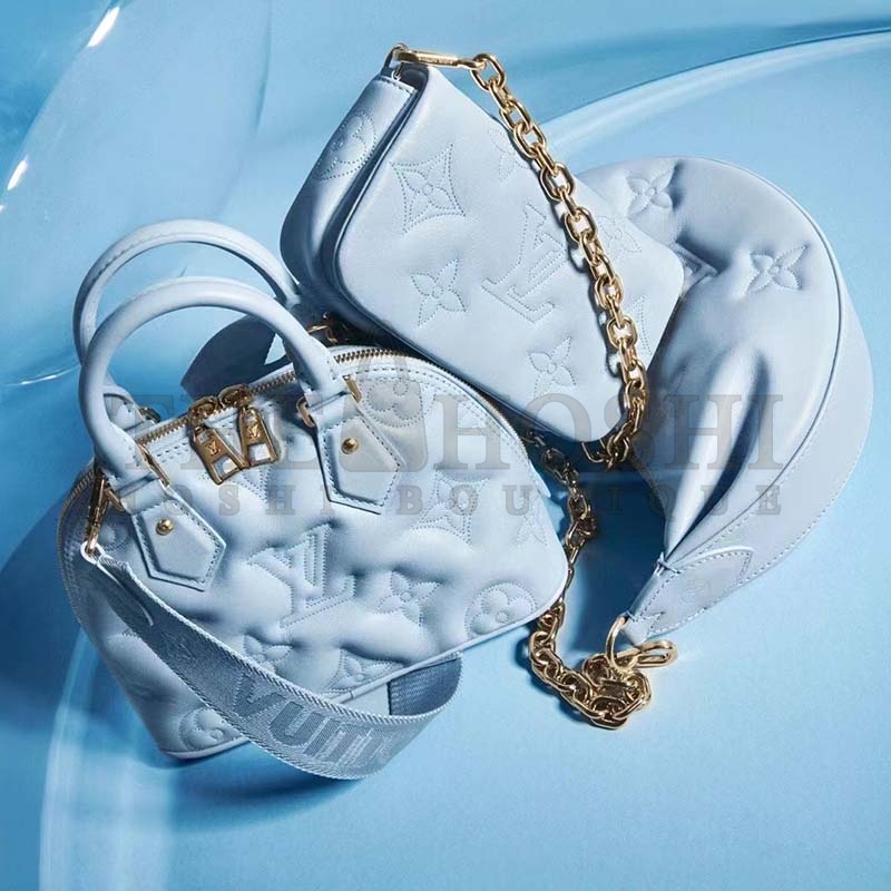 L0vis Vvtt0n LV Women Alma BB Handbag Blue Quilted Embroidered Smooth Calf Master Quality