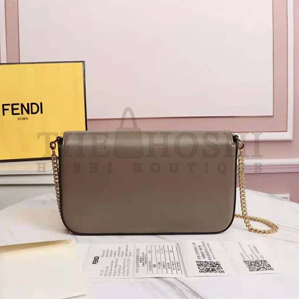 F**di Women Wallet on Chain with Pouches Leather Mini-Bag-Brown Master Quality