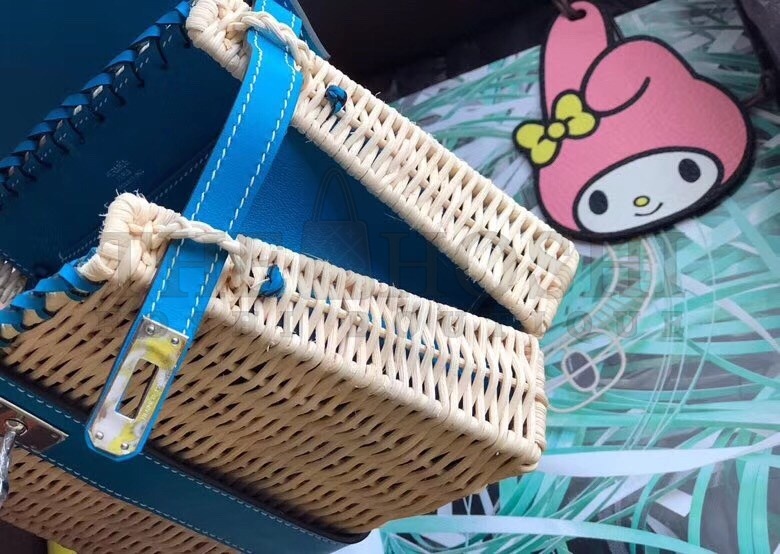 H**me5 Blue Picnic Kelly Mini 20cm Wicker Bag Master Quality