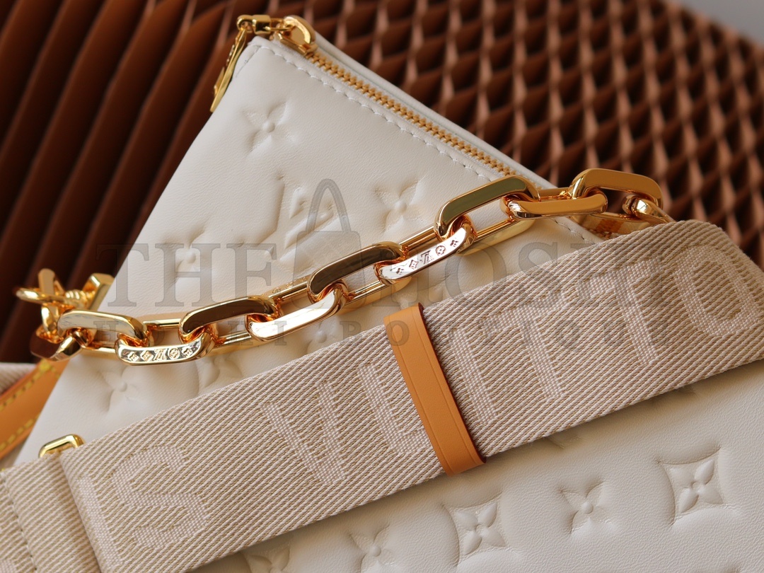 L0vis Vvtt0n LV Women Coussin PM Handbag Cream Monogram-Embossed Puffy Lambskin Calfskin Master Quality