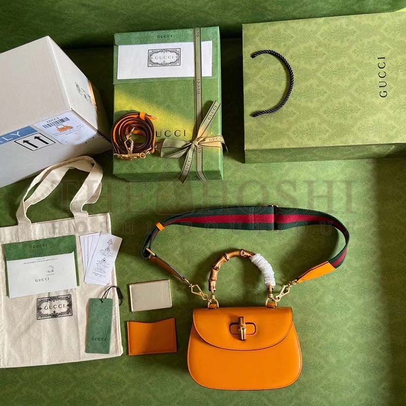 Gvc*1 Women Bamboo 1947 Mini Top Handle Bag Orange Leather Bamboo Hardware Master Quality