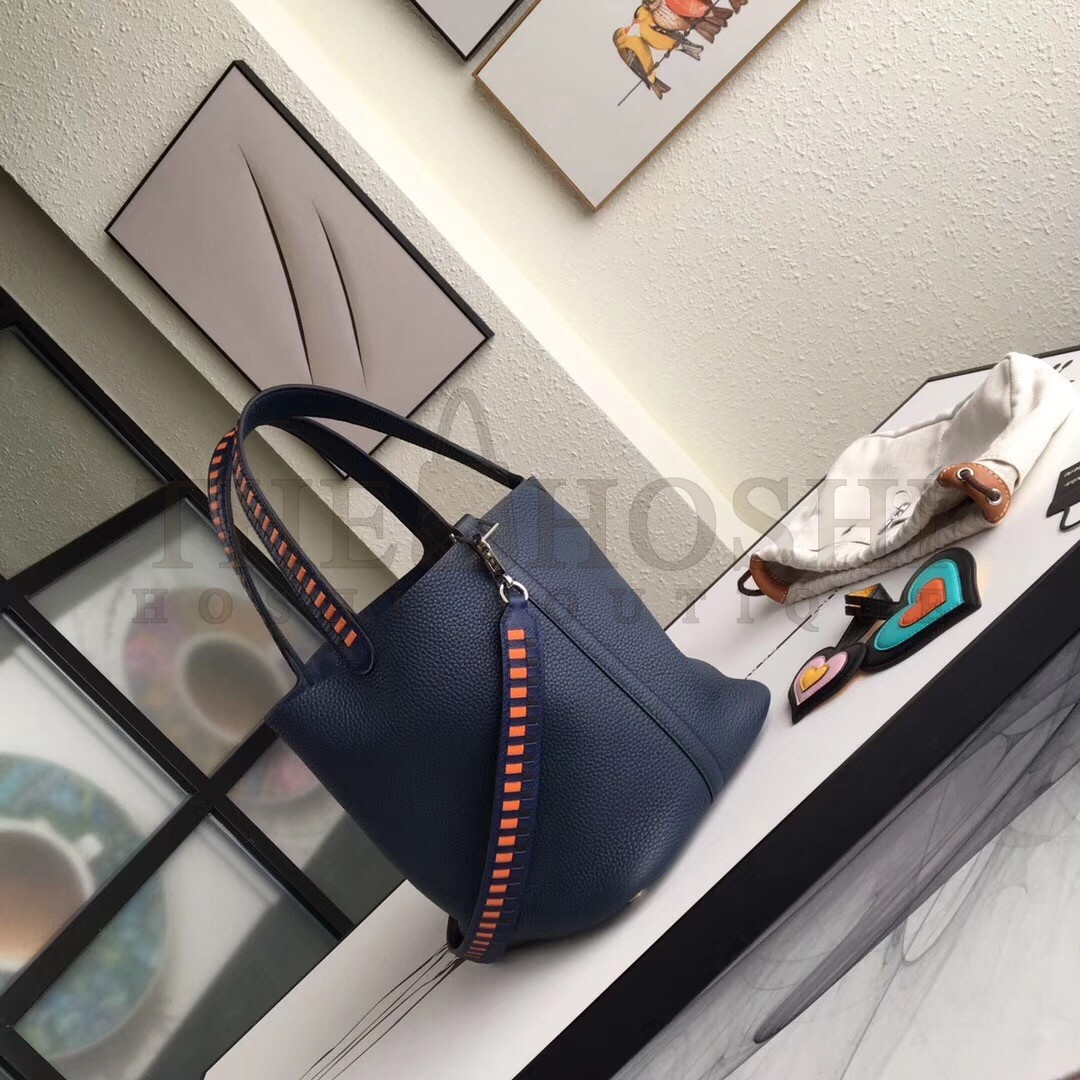 H**me5 Navy Picotin Lock 22cm Braided Handle Bag Master Quality