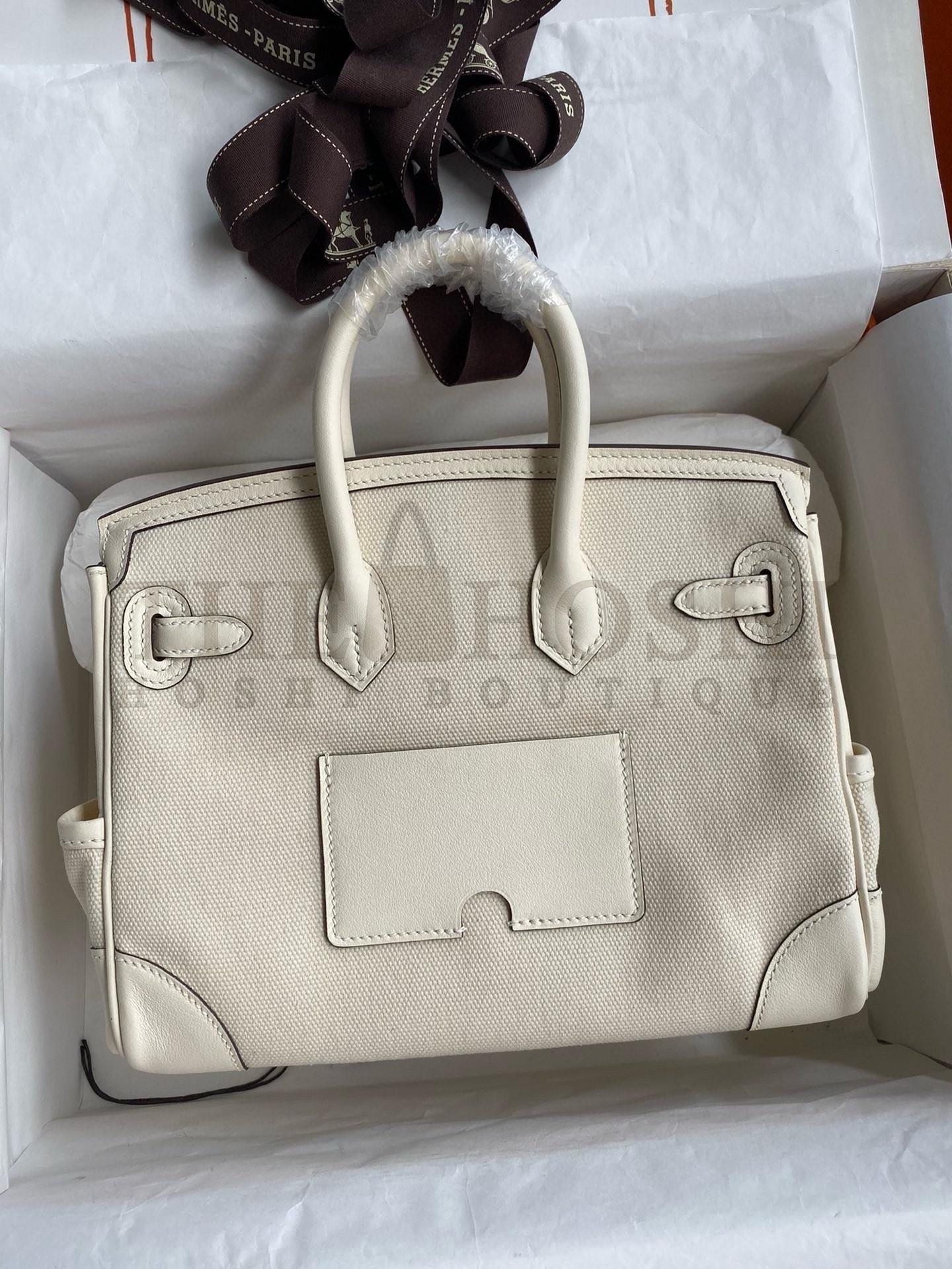 H**me5 Birkin Cargo 25 Bag in Craie Toile and Swift Leather Master Quality
