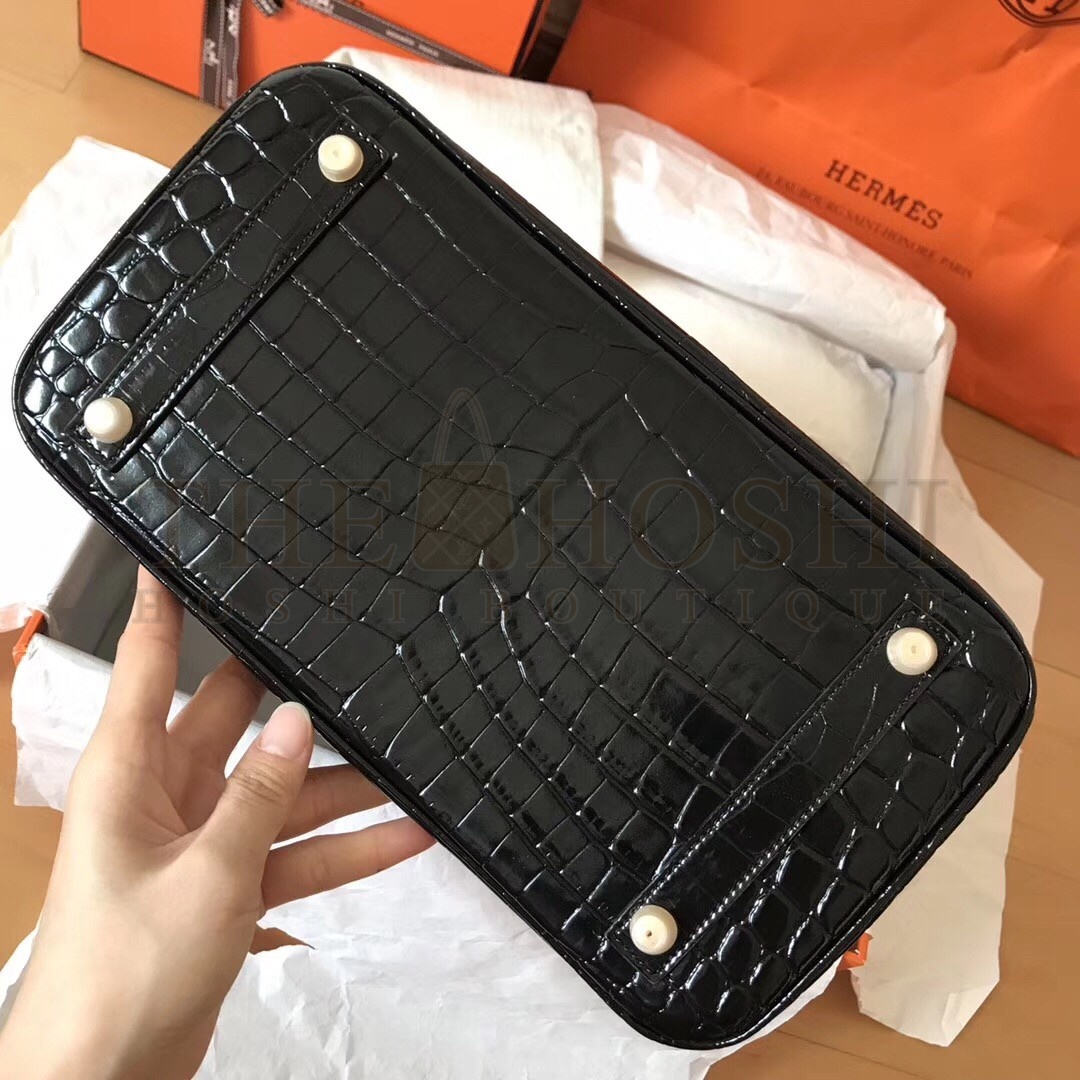 H**me5 Black Birkin 30cm Crocodile Porosus Shiny Bag Master Quality