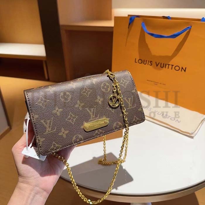 L0vis Vvtt0n LV Women Wallet On Chain Lily Monogram Coated Canvas Flap Closure Master Quality