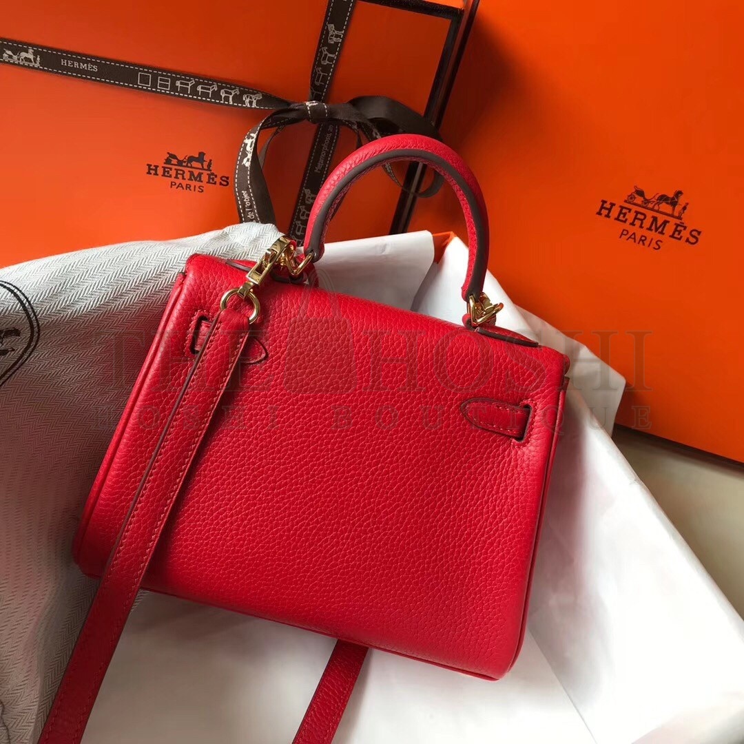 H**me5 Mini Kelly 20cm Bag In Red Clemence Leather Master Quality