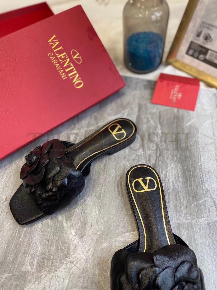 Va1e*ntin0 Atelier Shoes 03 Rose Edition Slides Sandals Black Master Quality
