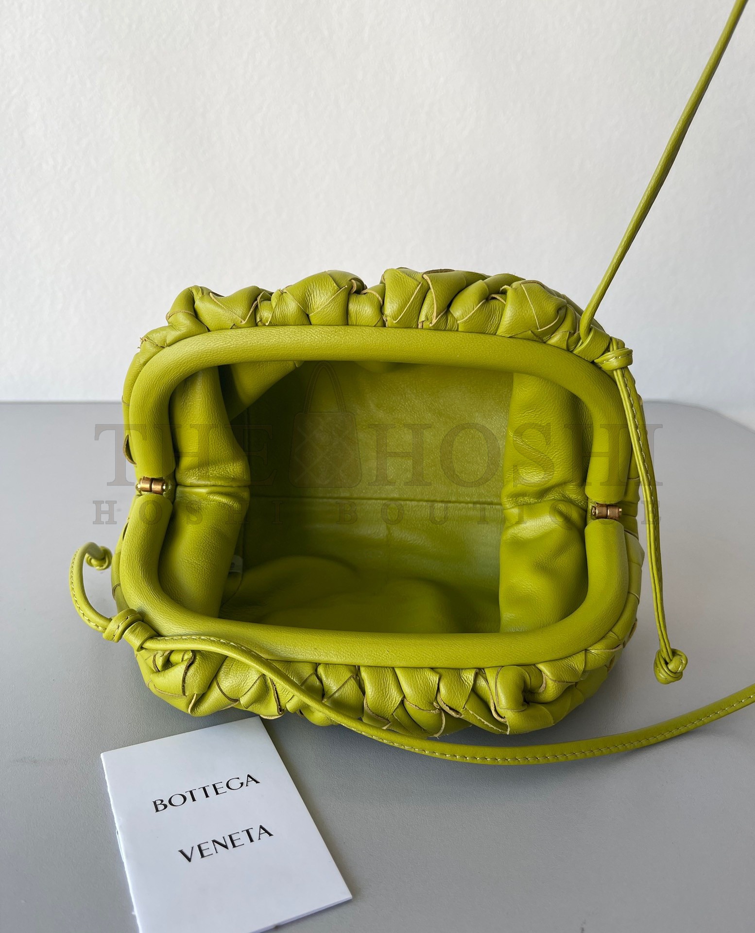 B0tt*ga Ven*ta Mini Pouch with Strap in Kiwi Intrecciato Lambskin Master Quality