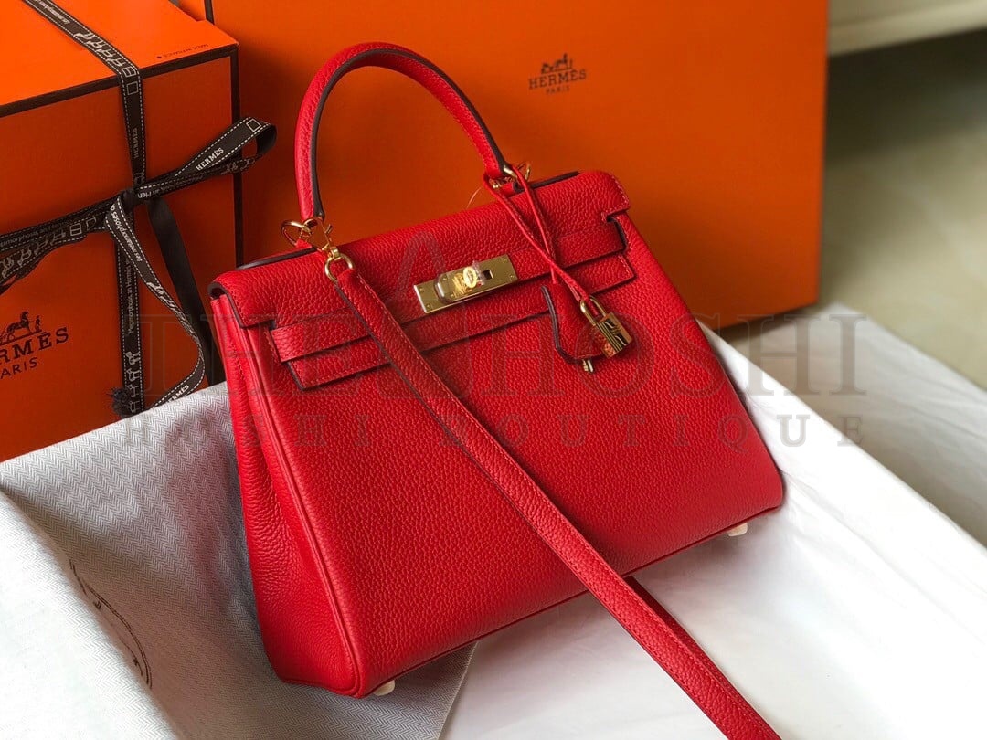 H**me5 Kelly 32cm Retourne Bag in Red Clemence Leather GHW Master Quality