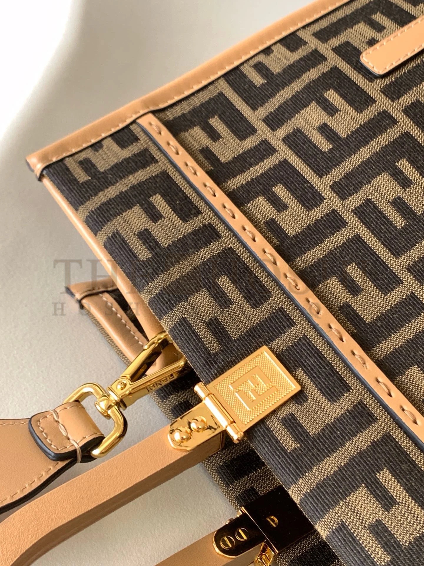 F**di Sunshine Medium Tote Bag in Brown FF Jacquard Fabric Master Quality