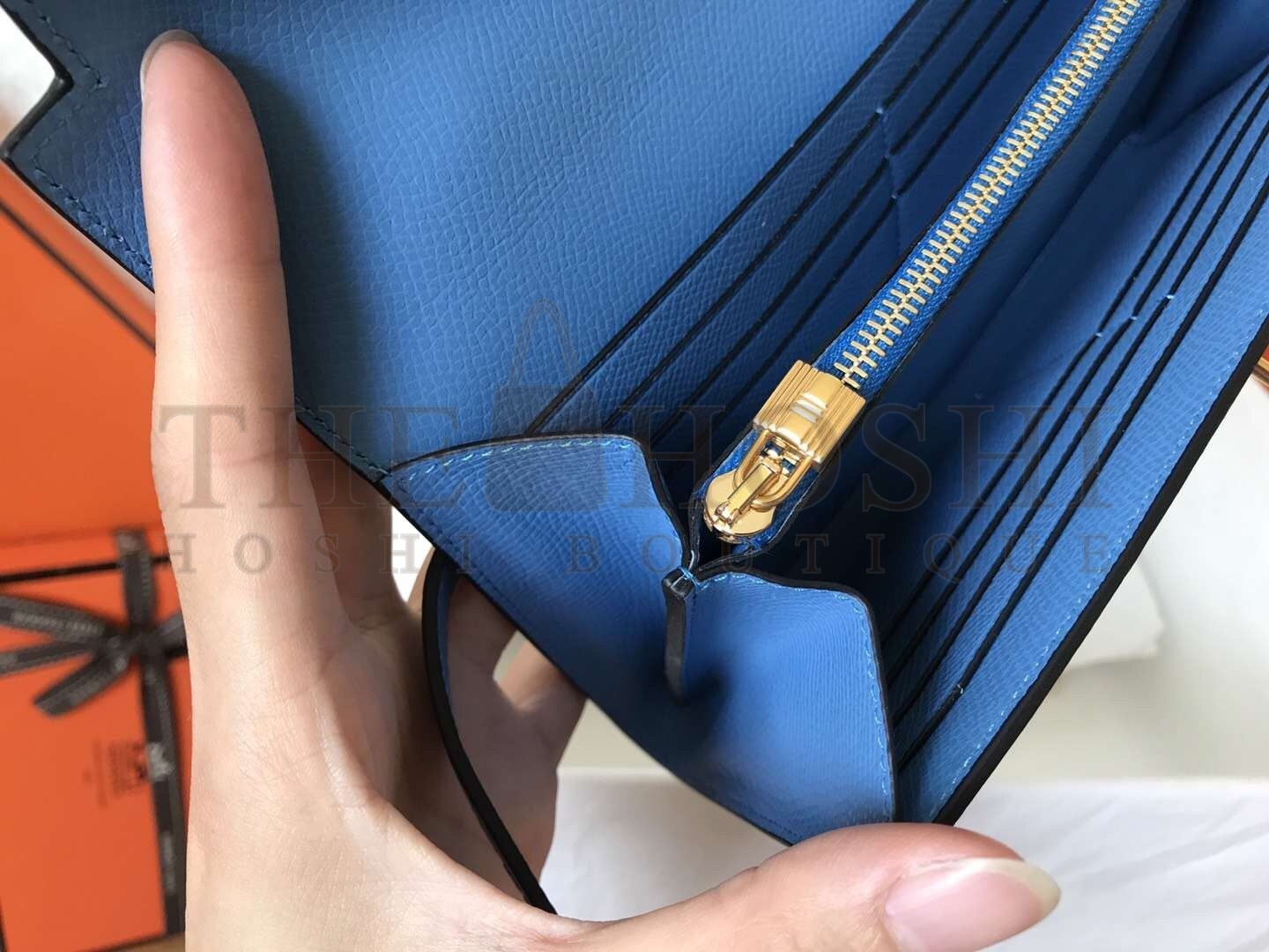 H**me5 Kelly Classic Long Wallet In Blue Jean Epsom Leather Master Quality