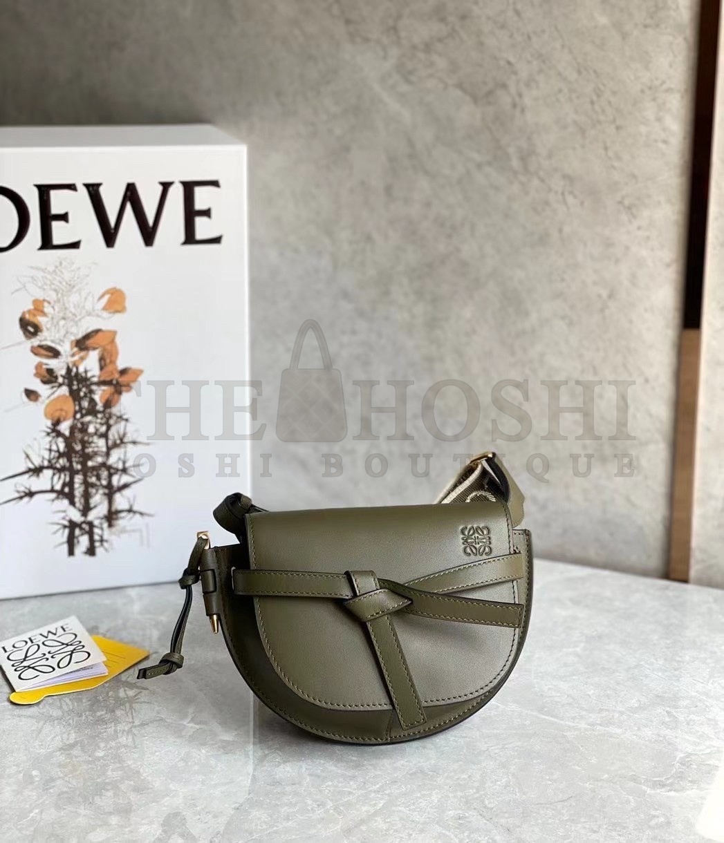 L0ew* Mini Gate Dual Bag In Autumn Green Calfskin Master Quality