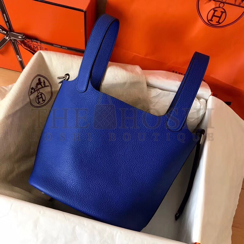 H**me5 Blue Electric Picotin Lock MM 22cm Handmade Bag Master Quality