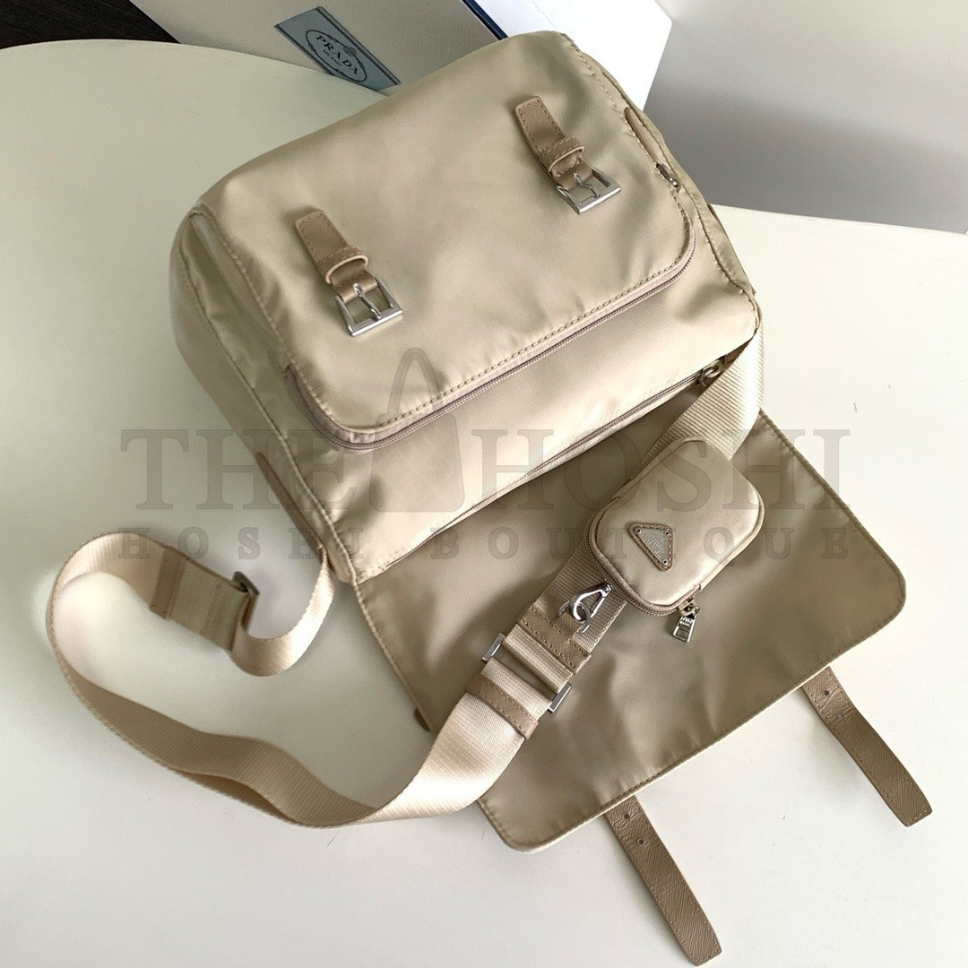 Pra*a Shoulder Bag with Flap in Beige Re-Nylon Master Quality