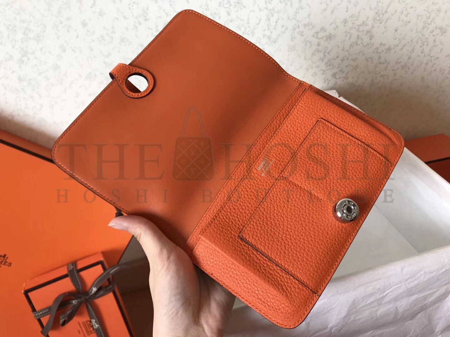 H**me5 Bicolor Dogon Duo Wallet In Malachite/Orange Leather Master Quality
