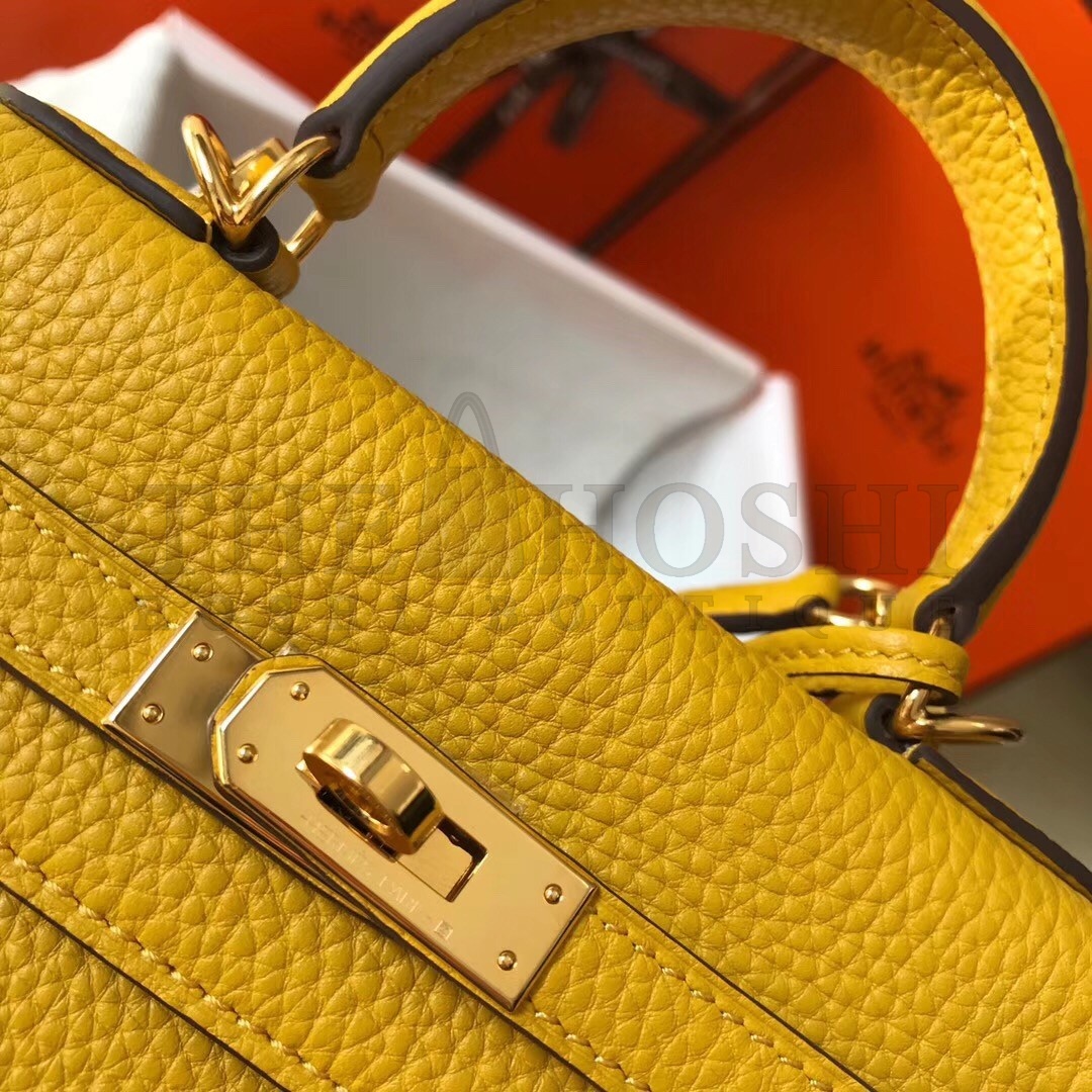 H**me5 Mini Kelly 20cm Bag In Yellow Clemence Leather Master Quality