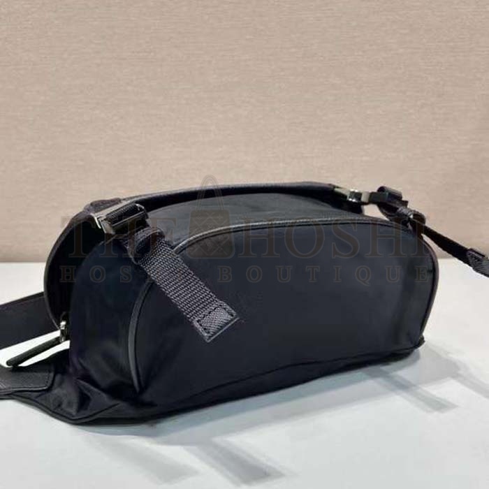 Pra*a Unisex Re-Nylon Saffiano Leather Shoulder Bag Black Fabric Master Quality