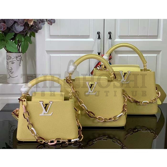 L0vis Vvtt0n LV Women Capucines Mini Handbag Yellow Taurillon Cowhide Leather Master Quality