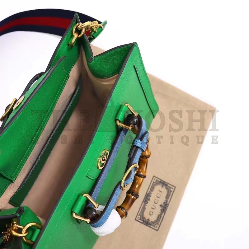 Gvc*1 Women GG Diana Small Tote Bag Green Leather Double G Bamboo Handles Master Quality