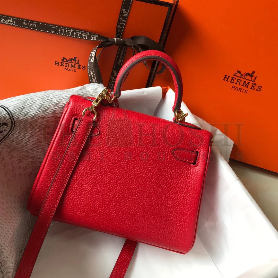 H**me5 Kelly 20cm Bag In Red Clemence Leather GHW Master Quality