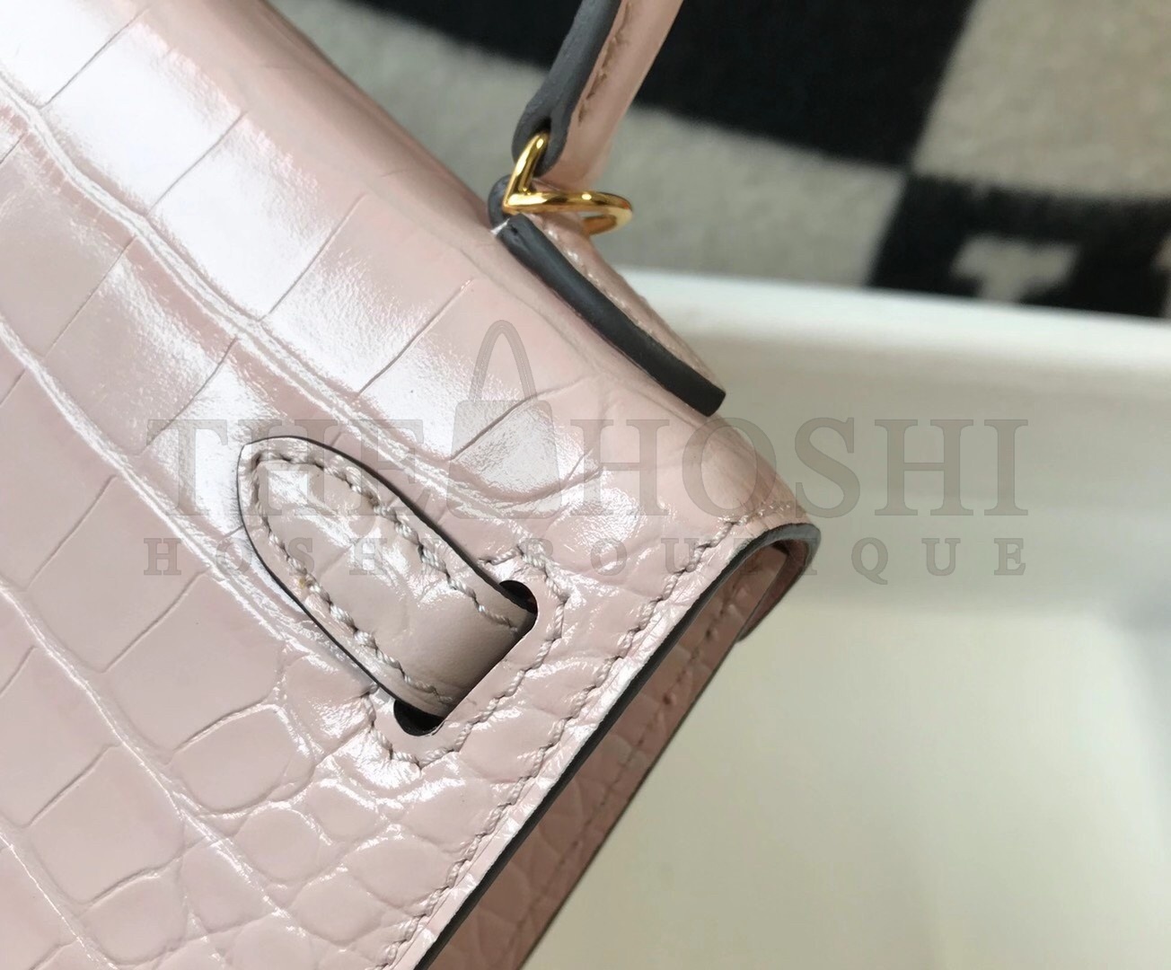 H**me5 Kelly Mini II Bag In Rose Dragee Embossed Crocodile Calfskin Master Quality