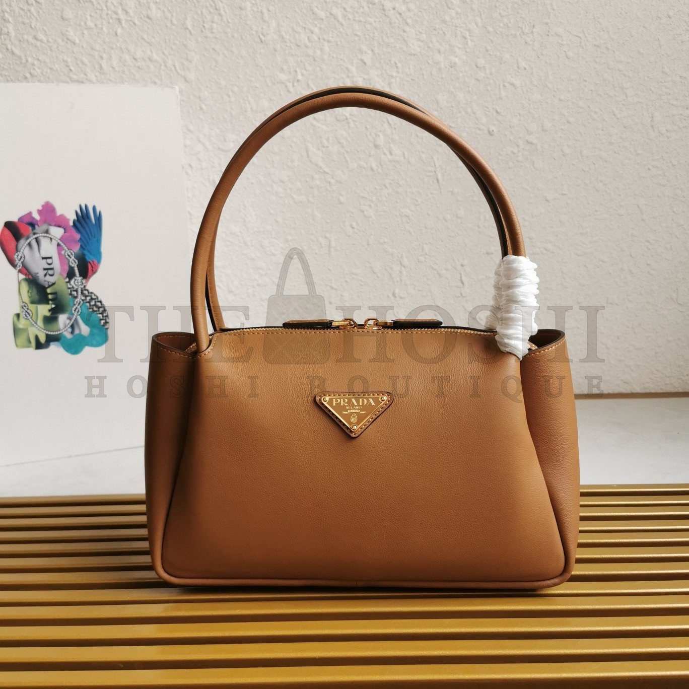 Pra*a Shoulder Bag in Brown Calfskin with Triangle Logo Master Quality