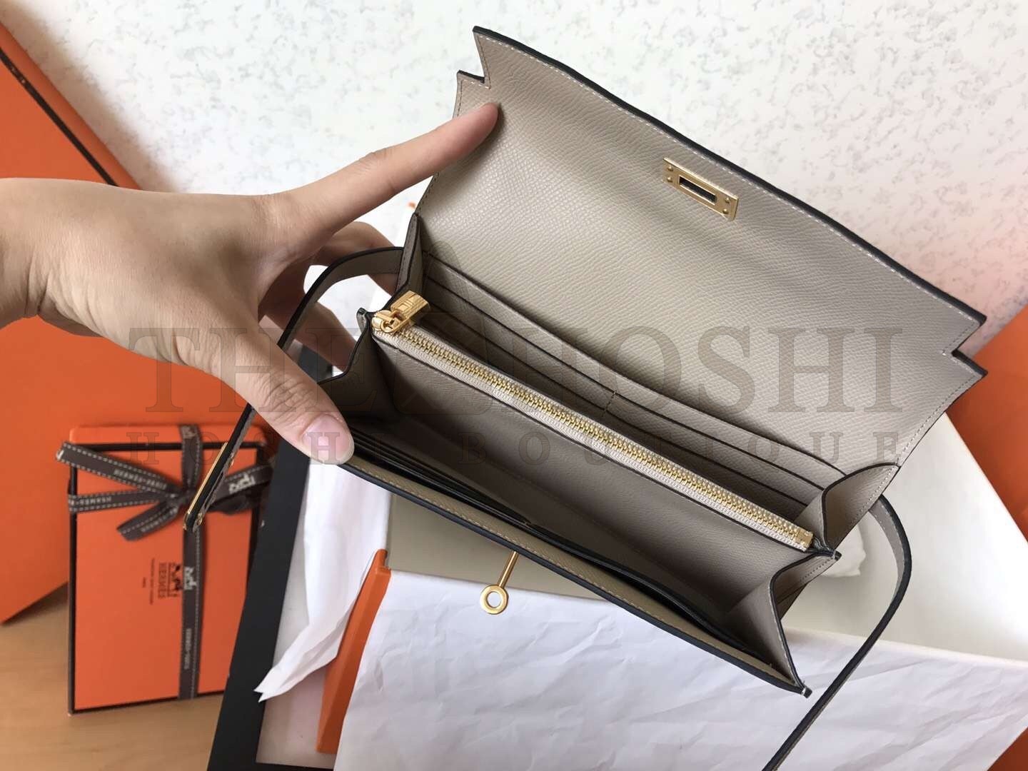 H**me5 Kelly Classic Long Wallet In Grey Epsom Leather Master Quality
