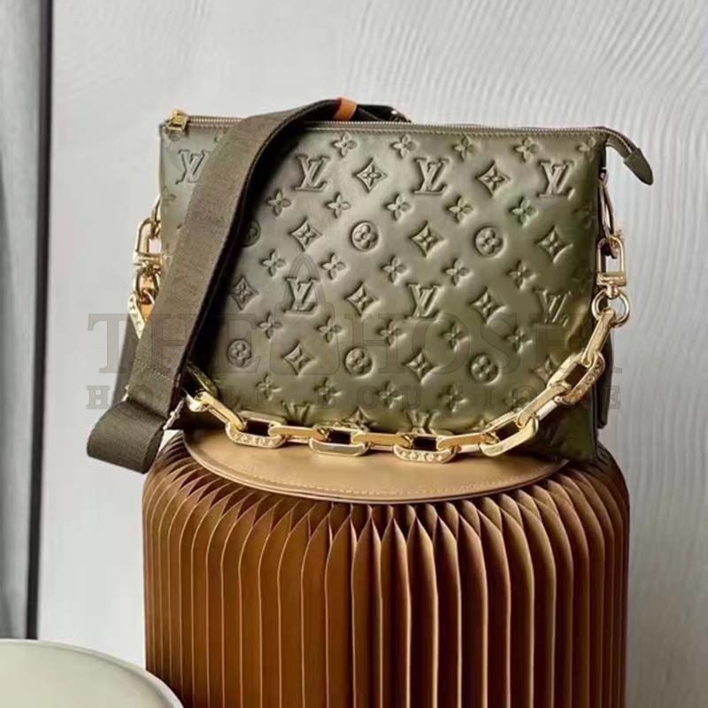 L0vis Vvtt0n LV Women Coussin MM Handbag Khaki Monogram Embossed Puffy Lambskin Master Quality