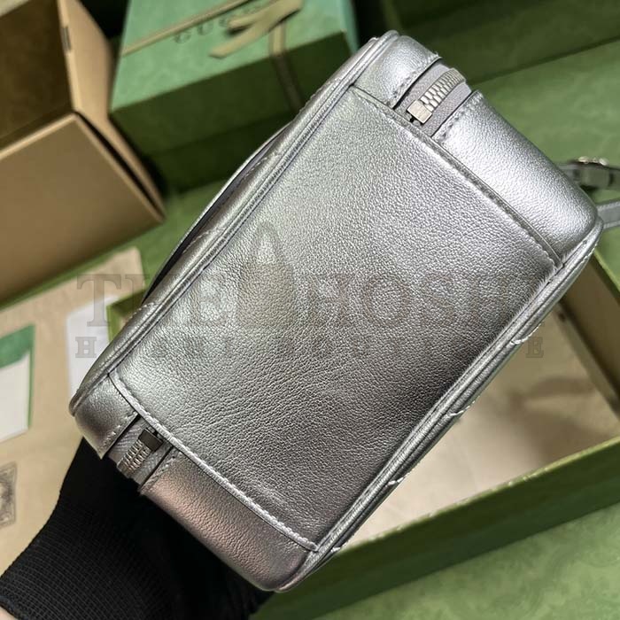 Gvc*1 Women GG Blondie Top Handle Bag Metallic Silver Leather Round Interlocking G Master Quality