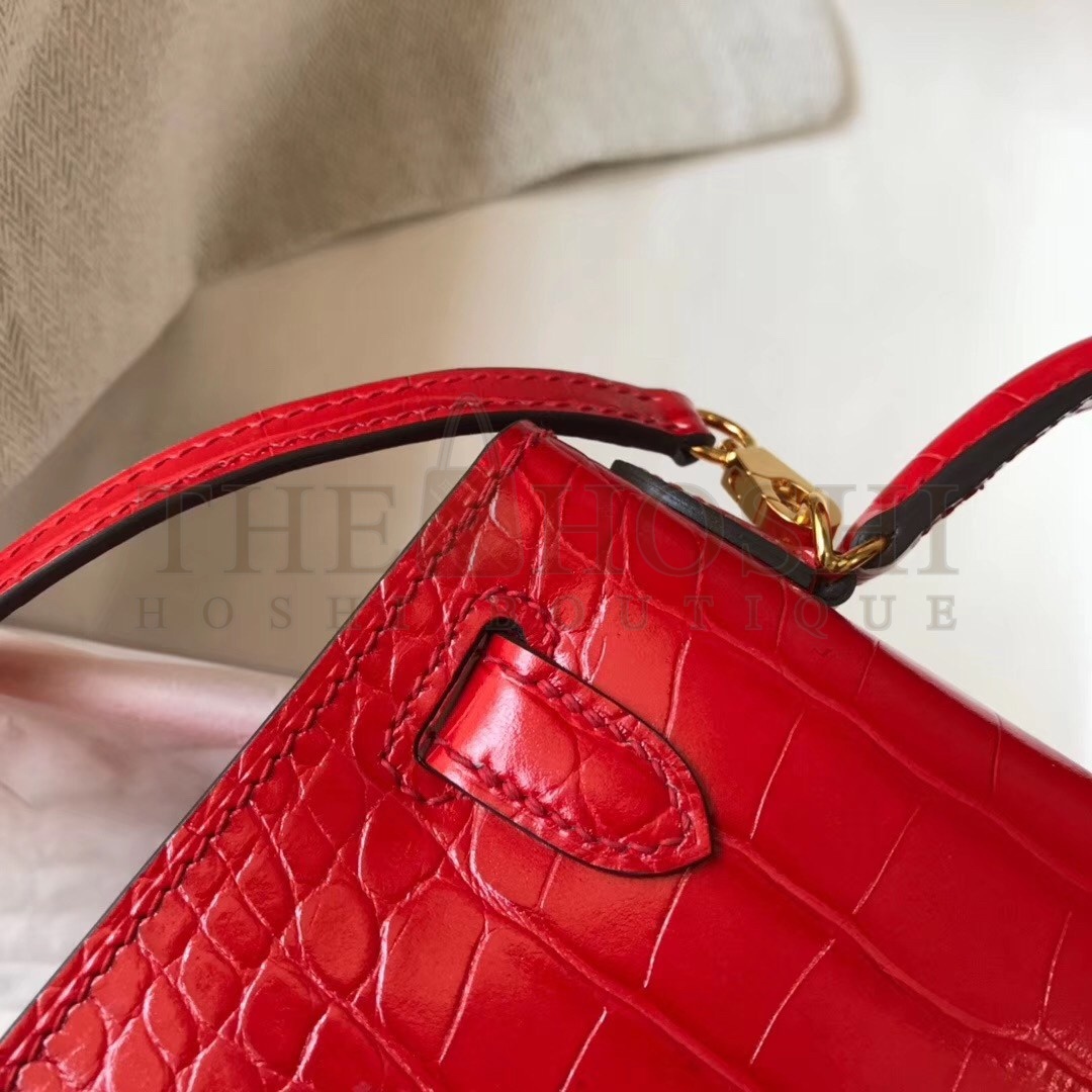 H**me5 Kelly Mini II Bag In Red Crocodile Embossed Leather Master Quality