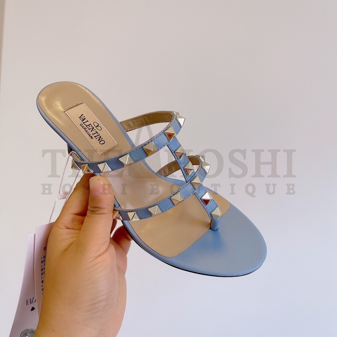 Va1e*ntin0 Rockstud Flip Flop Sandals 50mm In Blue Calfskin Master Quality