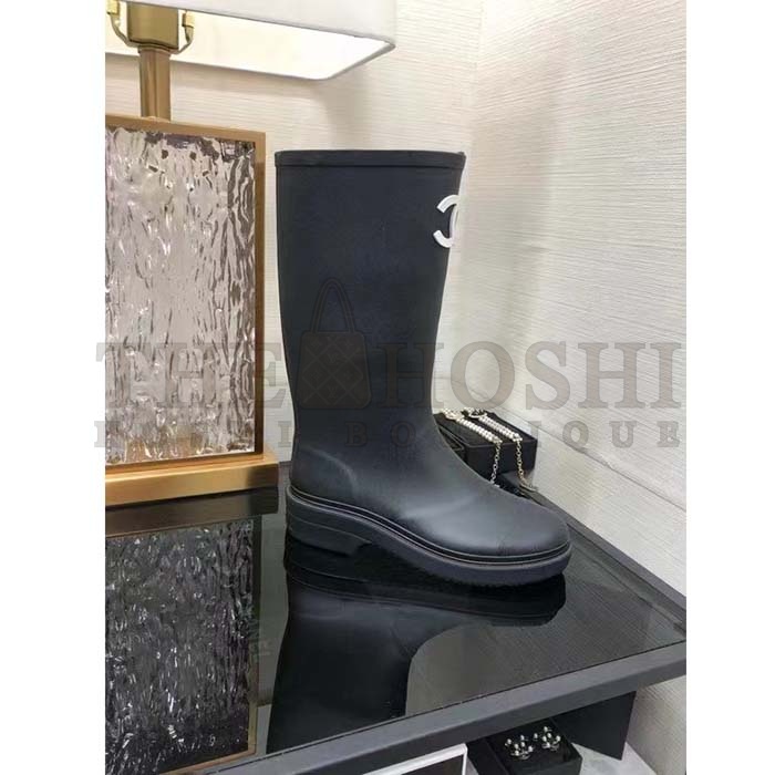 Ch**el Women CC High Boots Caoutchouc Leather Black Master Quality