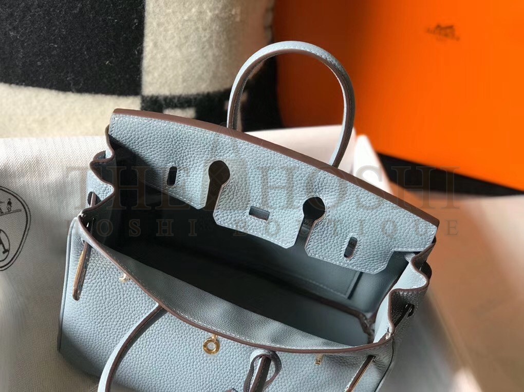 H**me5 Birkin 25 Bag In Blue Lin Clemence Leather with GHW Master Quality