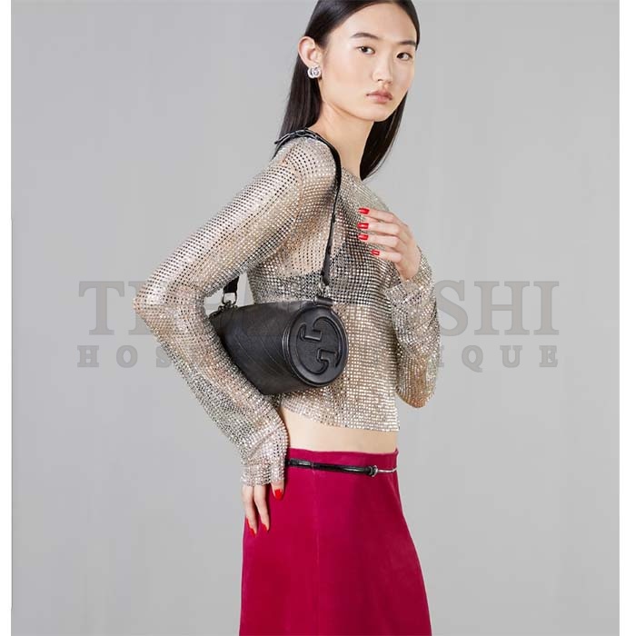 Gvc*1 Women GG Blondie Mini Shoulder Bag Round Interlocking G Black Leather Master Quality