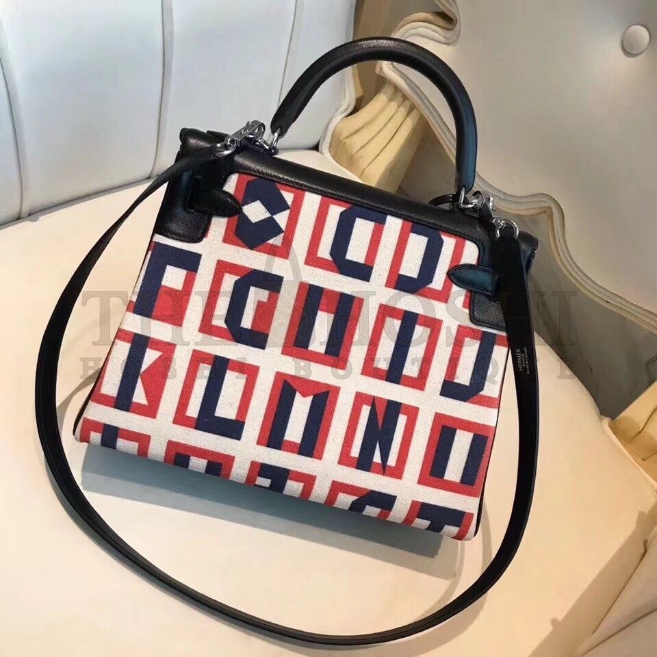 H**me5 Kelly 28cm Lettres Au Carre Toile De Camp Bag Master Quality