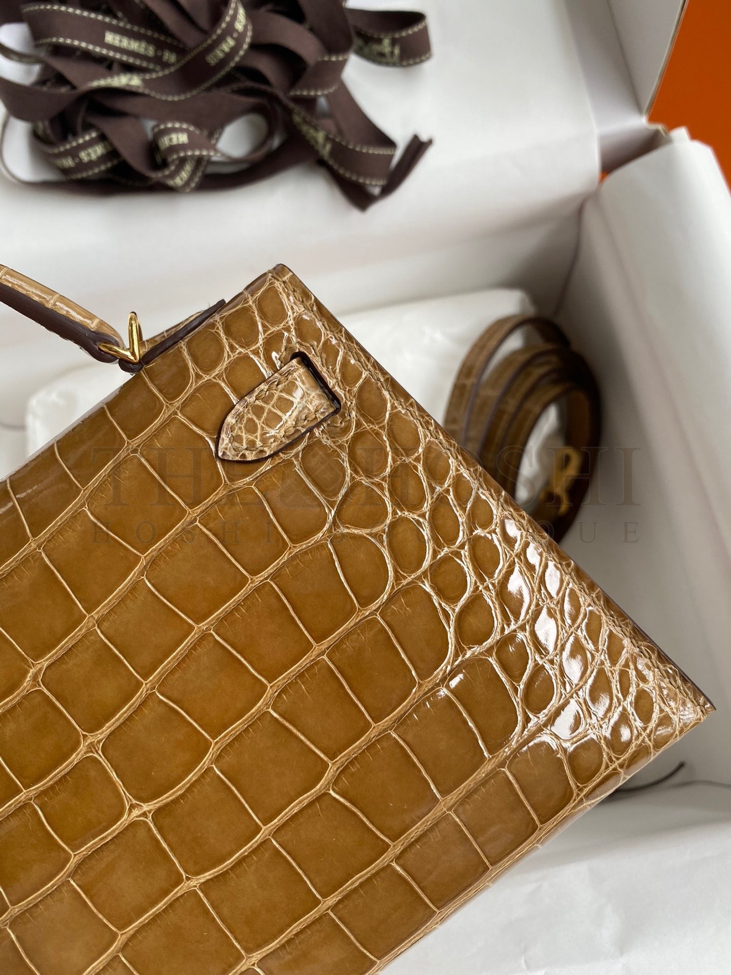 H**me5 Kelly Mini II Sellier Handmade Bag In Ficelle Shiny Alligator Leather Master Quality