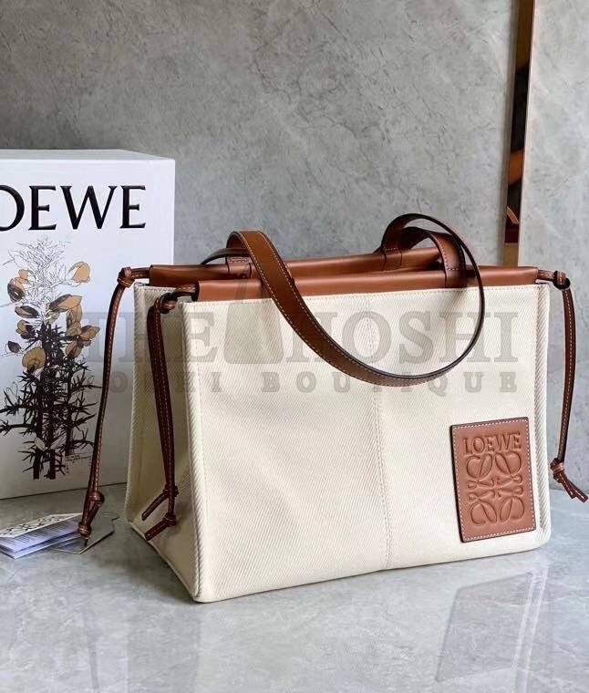 L0ew* Medium Cushion Tote In Canvas and Calfskin Master Quality