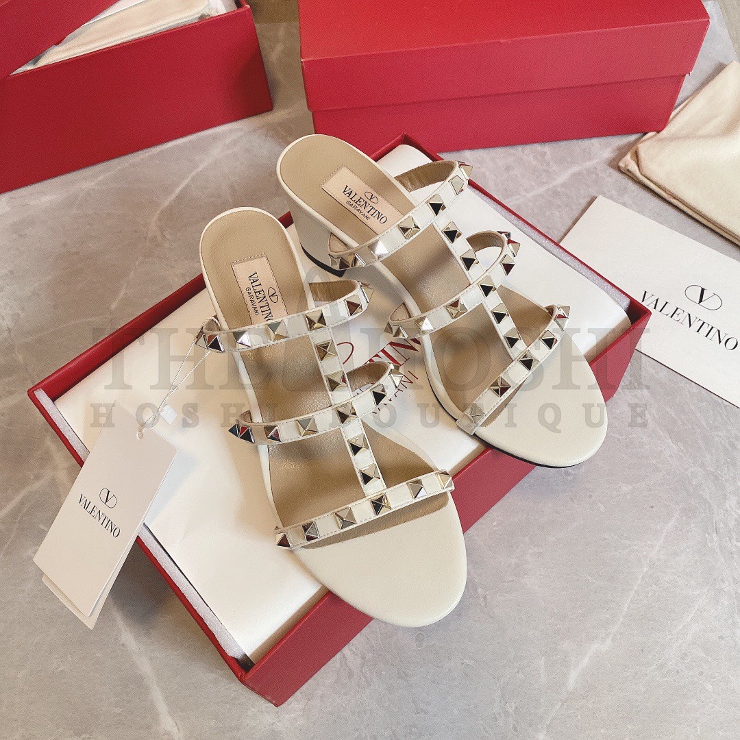 Va1e*ntin0 Rockstud Slide Sandals 60mm In White Calfskin Master Quality