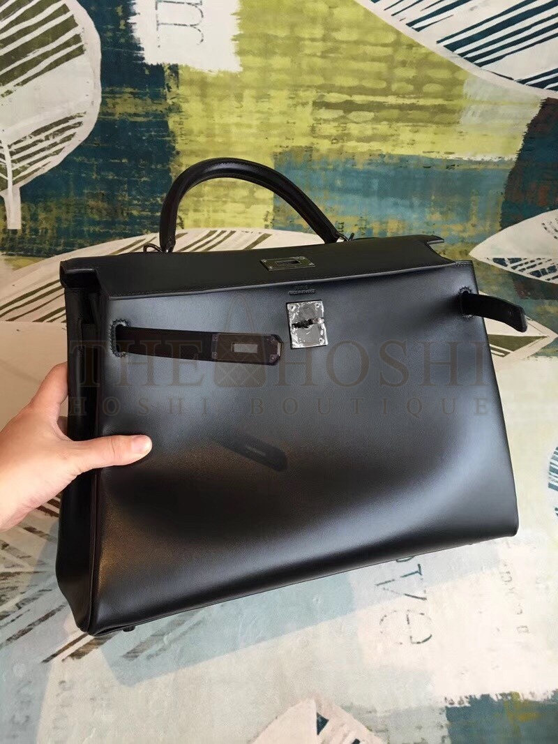H**me5 All Black Box Kelly 35cm Handmade Bag Master Quality