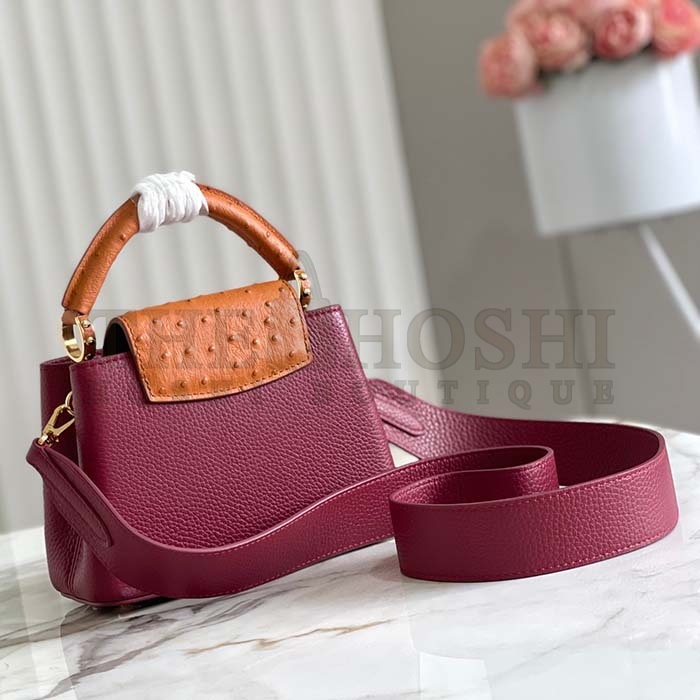 L0vis Vvtt0n LV Women Capucines Mini Handbag Red Taurillon Ostrich Leather Master Quality