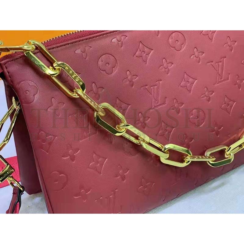 L0vis Vvtt0n LV Women Coussin PM Handbag Wine Monogram Embossed Puffy Lambskin Master Quality