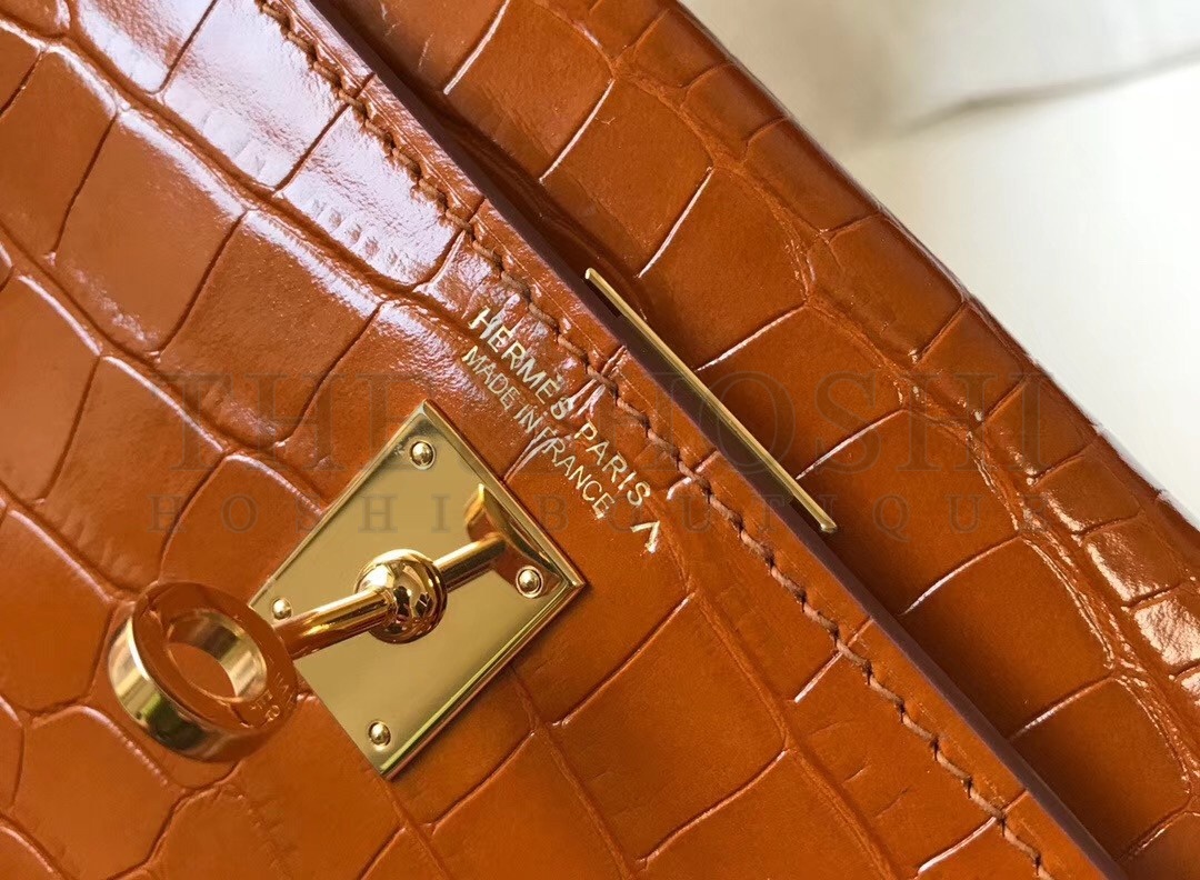 H**me5 Kelly Mini II Bag In Brown Crocodile Embossed Leather Master Quality