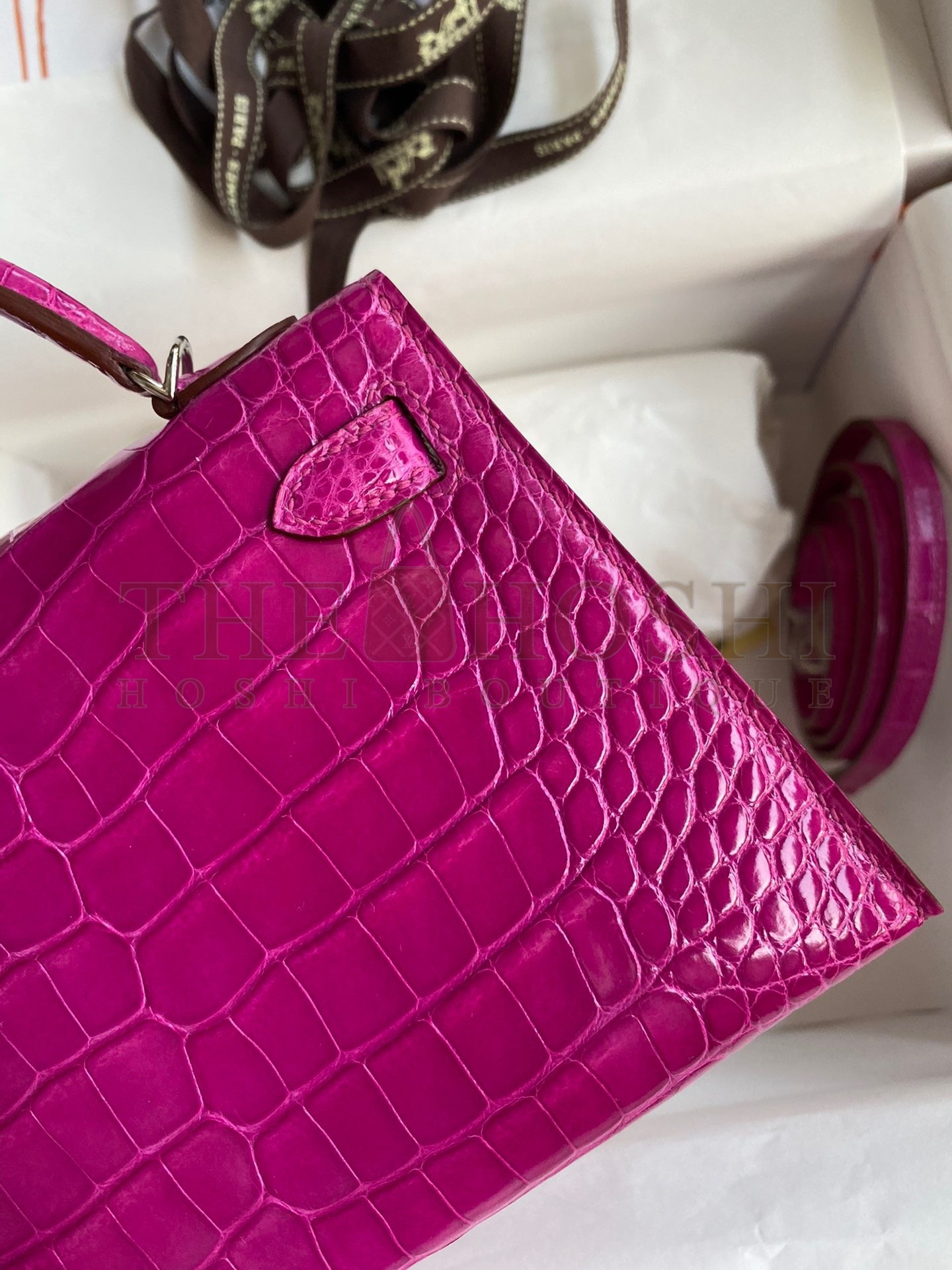 H**me5 Kelly Mini II Sellier Handmade Bag In Rose Scheherazade Shiny Alligator Leather Master Quality