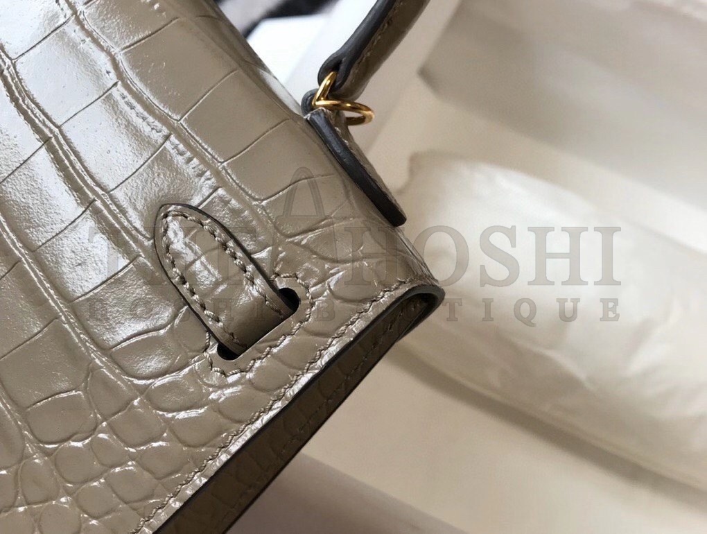 H**me5 Kelly Mini II Bag In Taupe Embossed Crocodile Calfskin Master Quality