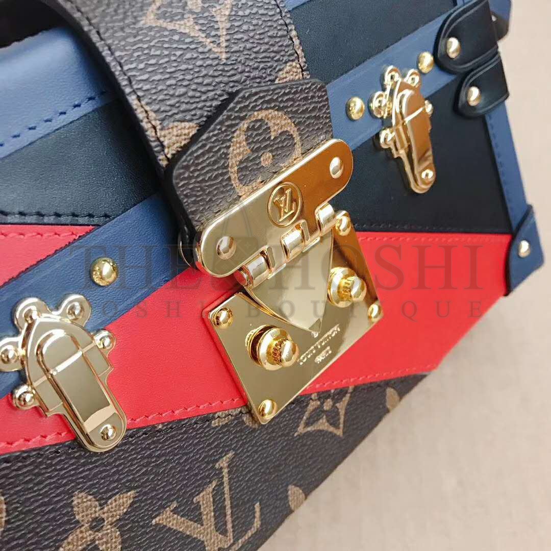 L0vis Vvtt0n LV Women Petite Malle Handbag in Calf Leather and Monogram Coated Canvas Master Quality