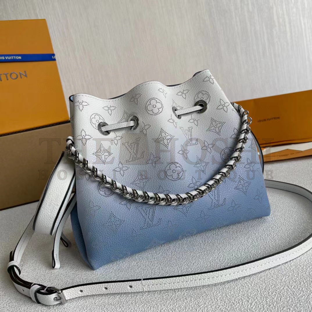 L0vis Vvtt0n LV Women Bella Bucket Bag Gradient Blue Mahina Perforated Calf Leather Master Quality